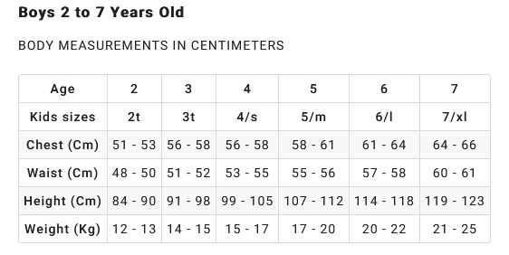 BILLABONG JUNIOR 2-7 YEARS 24 0 Size Chart